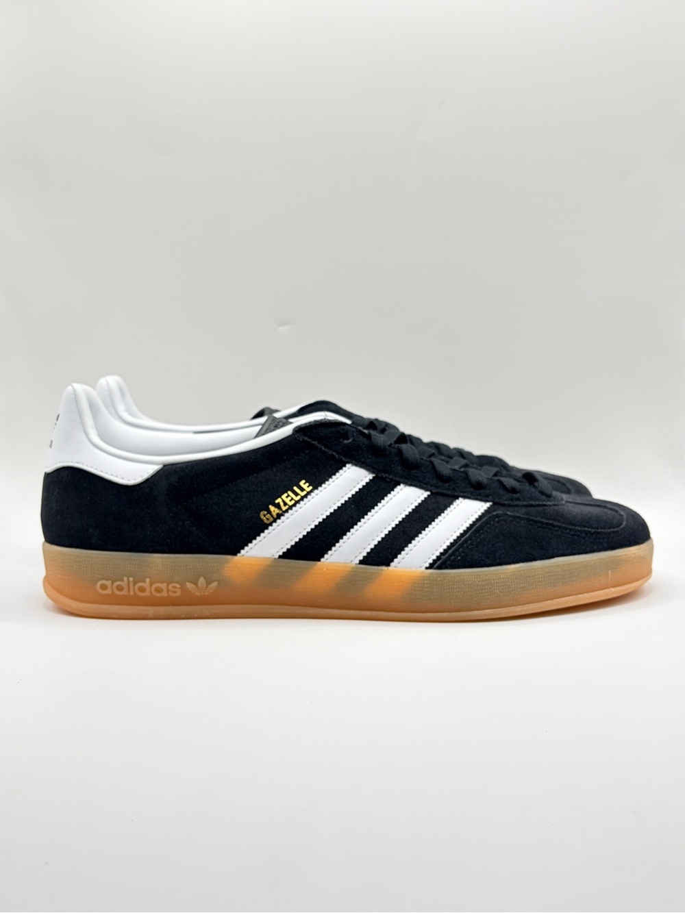 adidas Gazelle Indoor Black White Suede Gazelle with Gum Sole 12M